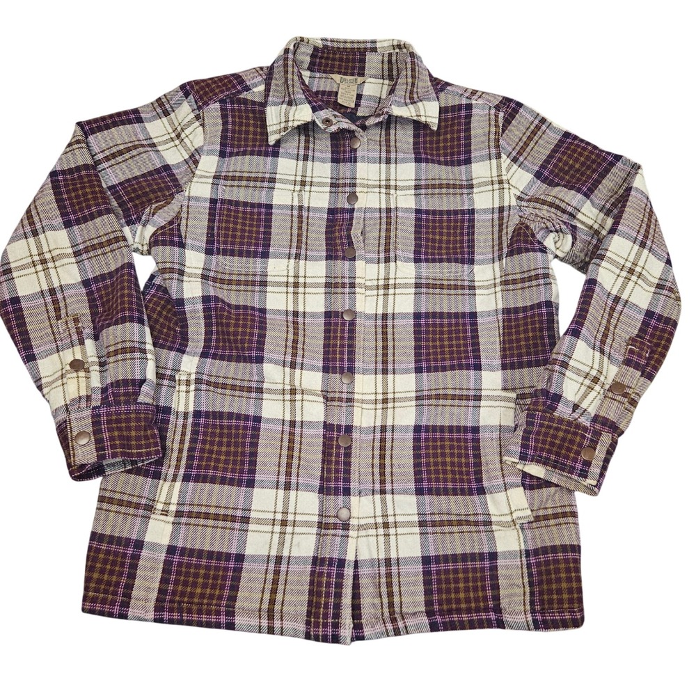 Duluth Trading Co Flannel Plaid Button Up Shirt Jacket Womens Large Shacket Gorp